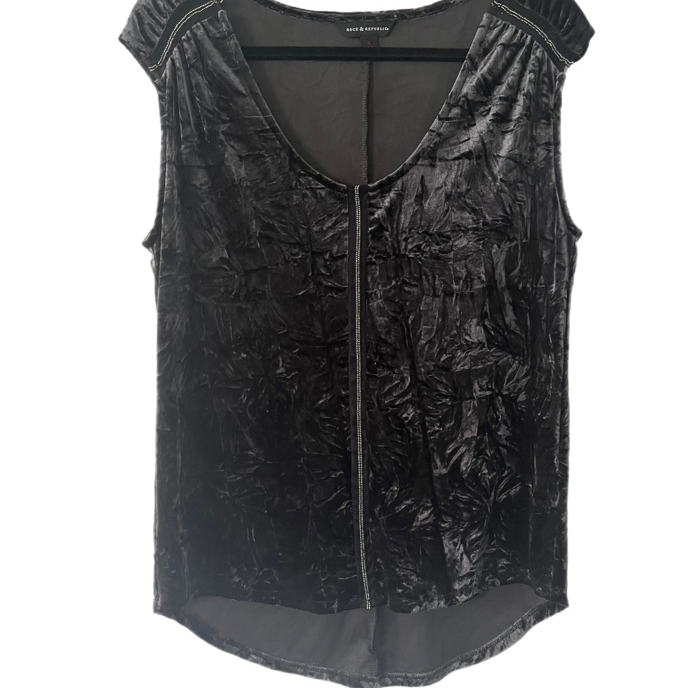 Rock & Republic crushed velvet tank mesh details rock a billy